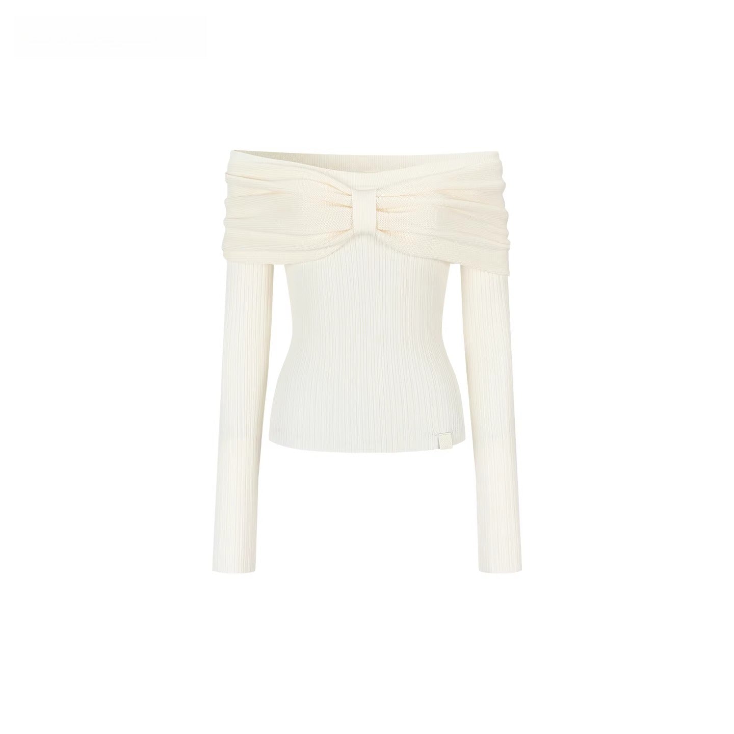 Off-Shoulder Bow Detail Knit Crewneck