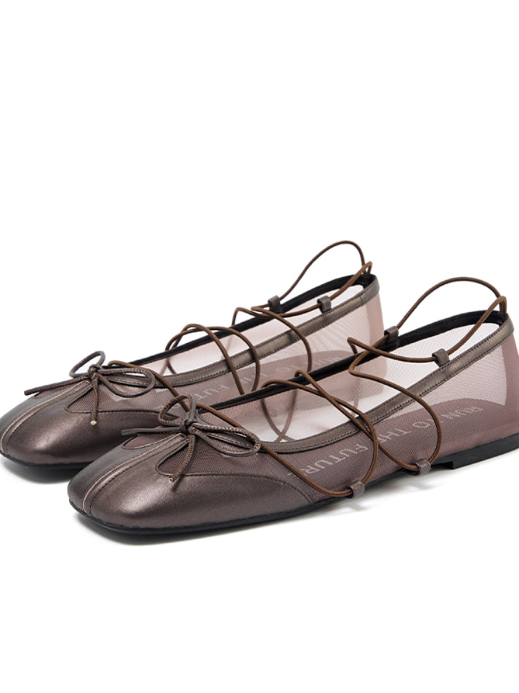 Sheepskin Microfiber Mesh Strap Mary Jane Flats