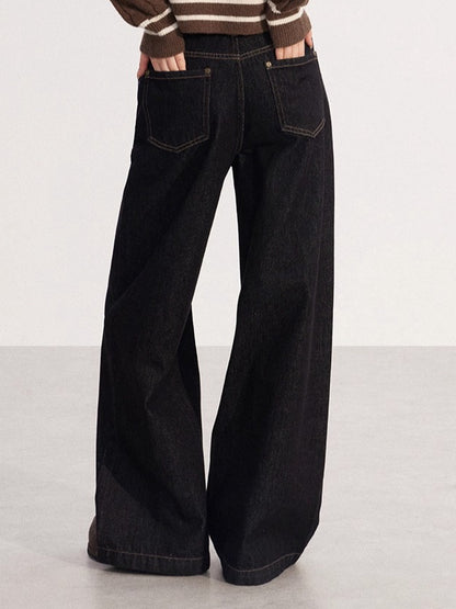 Embroidered Vintage Wide-Leg Denim Pants