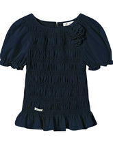 Three-Dimensional Flower Pleated Short-Sleeve Blouse - CHINASQUAD