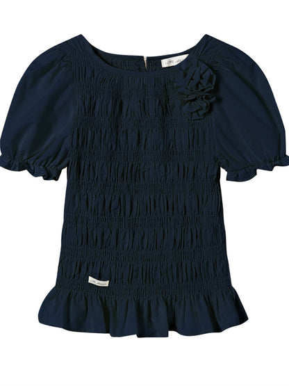 Three-Dimensional Flower Pleated Short-Sleeve Blouse - CHINASQUAD