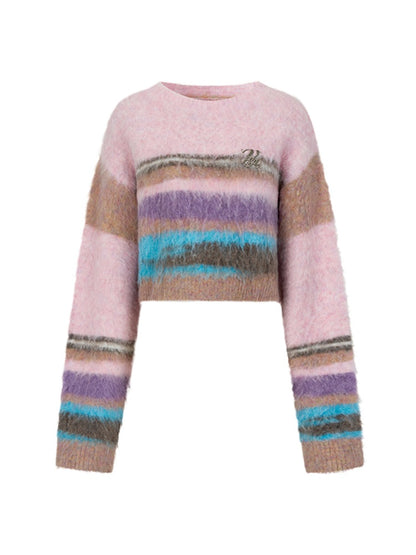 Colorblock Striped Cropped Pullover Sweater