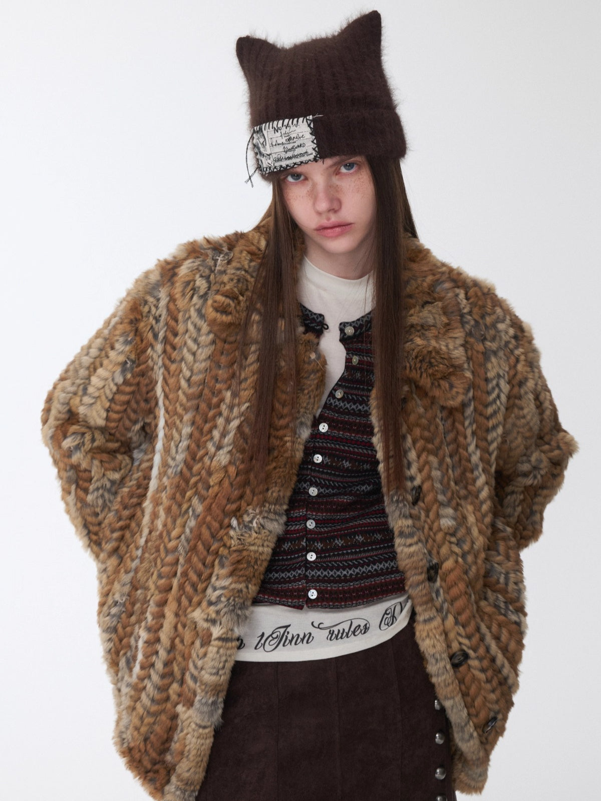 Melard Woven Rabbit Fur Shirt Jacket