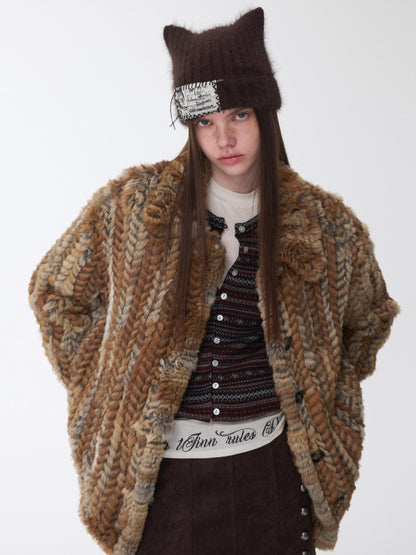 Melard Woven Rabbit Fur Shirt Jacket