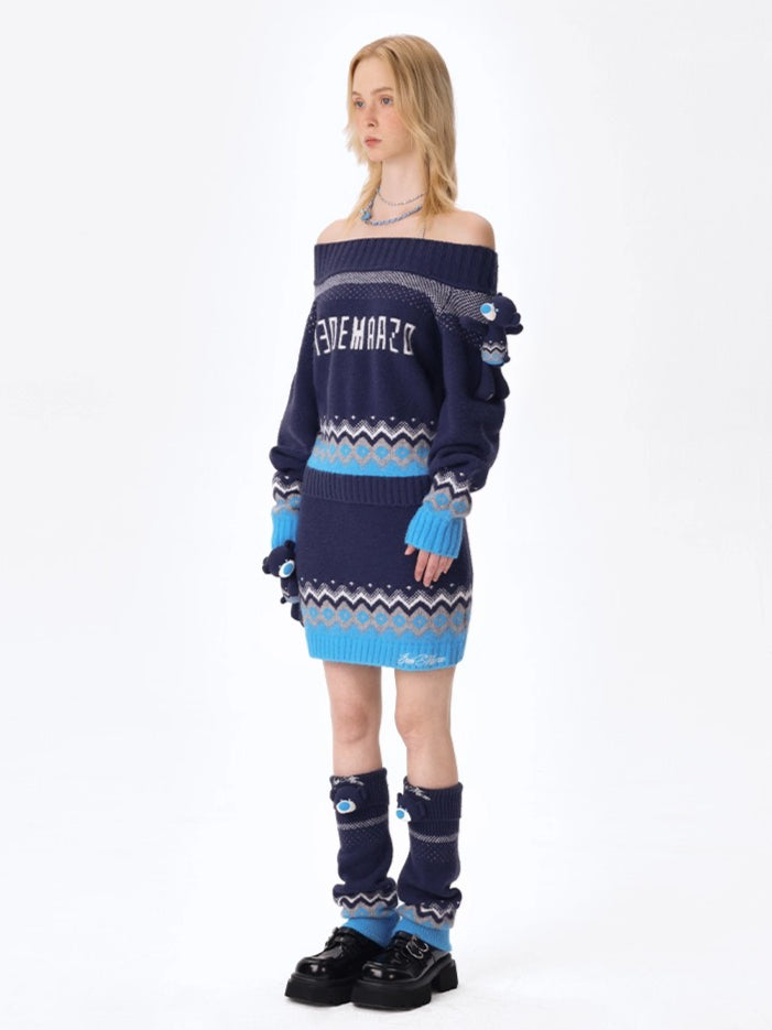 Jacquard A-Line Knit Mini Skirt