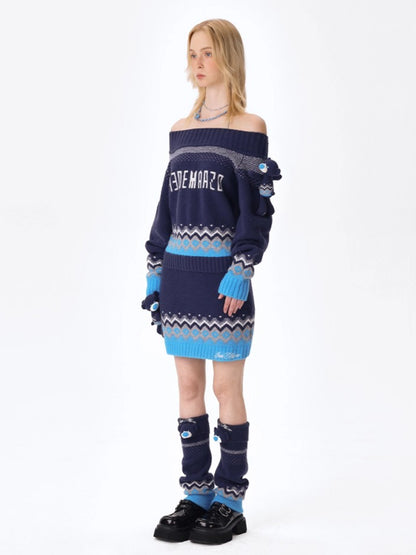 Jacquard A-Line Knit Mini Skirt