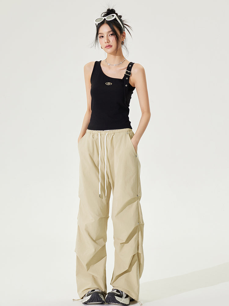 Lace Paneled Pleated Wide-leg Pants - CHINASQUAD