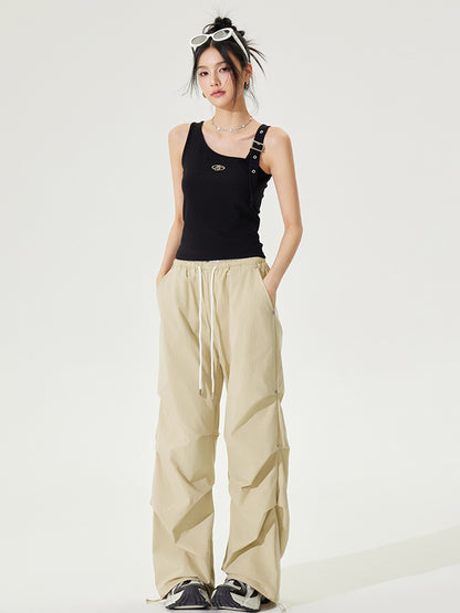 Lace Paneled Pleated Wide-leg Pants - CHINASQUAD