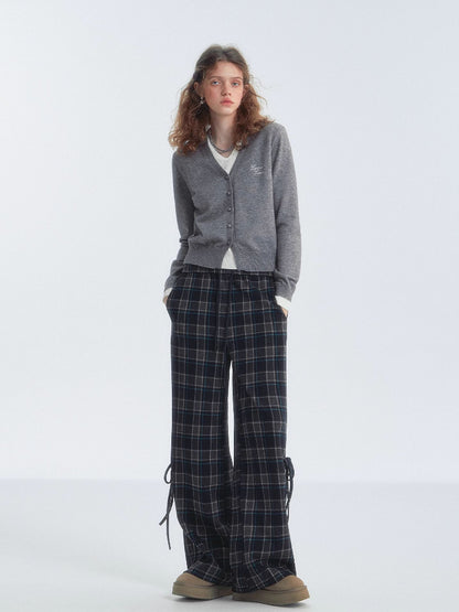 Plaid Drawstring Bowknot Pants