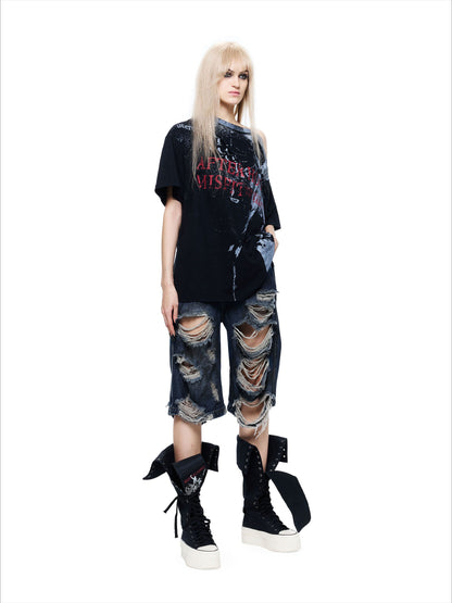 Mud-Dyed Punk Grunge Mid-Length Shorts