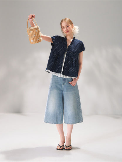 Ruffled Trim Polka Dot Layered Blouse
