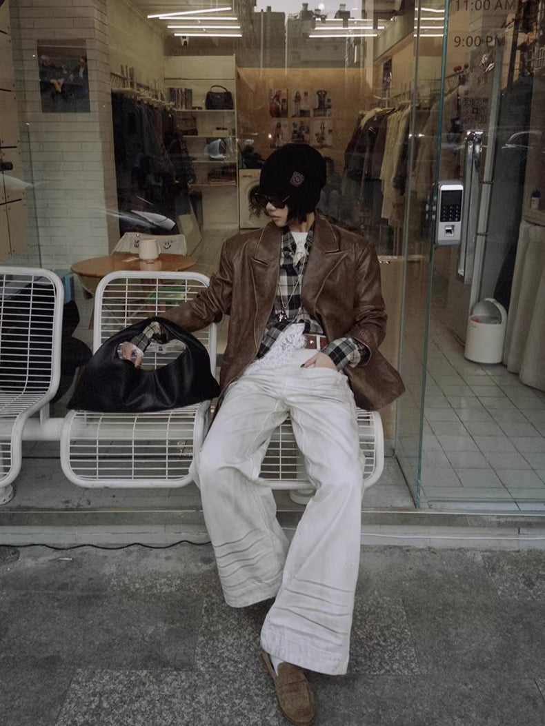 Side-Placket White Denim Jeans