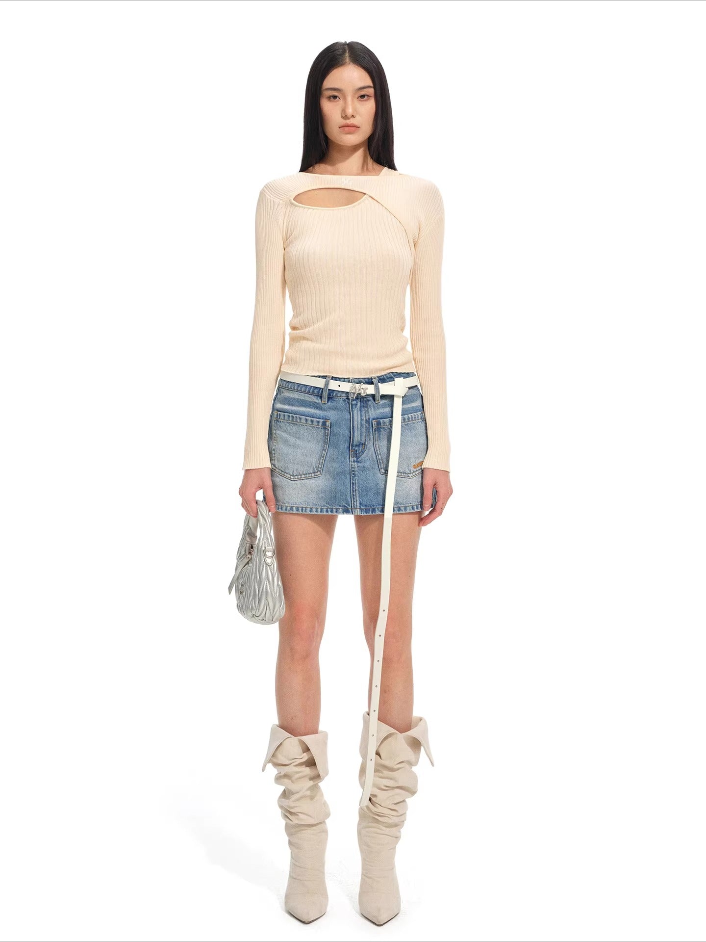 Olympia Long-Sleeve Fitted Knit Crewneck