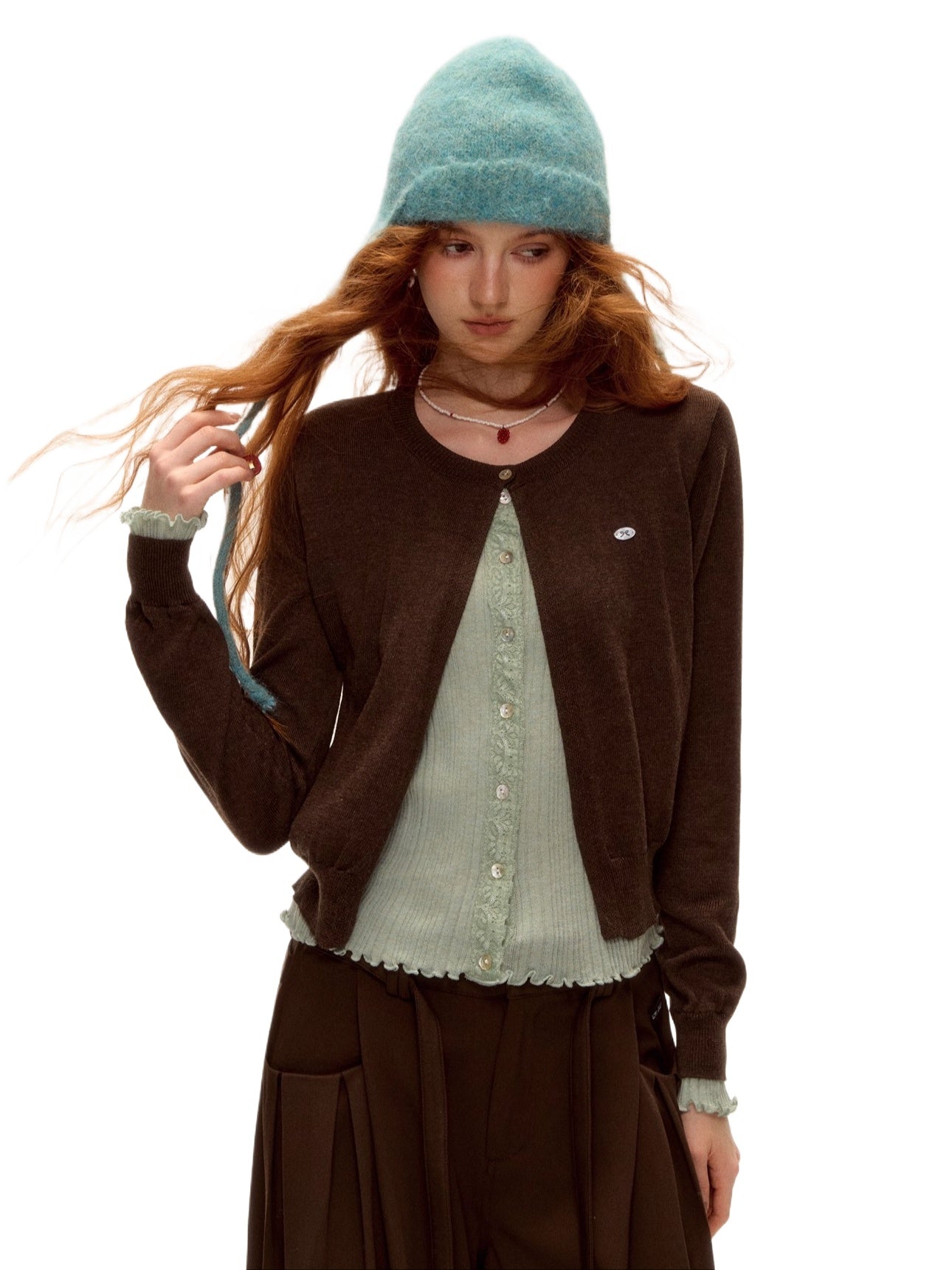 Contrast Panel Ruffled Knit Cardigan