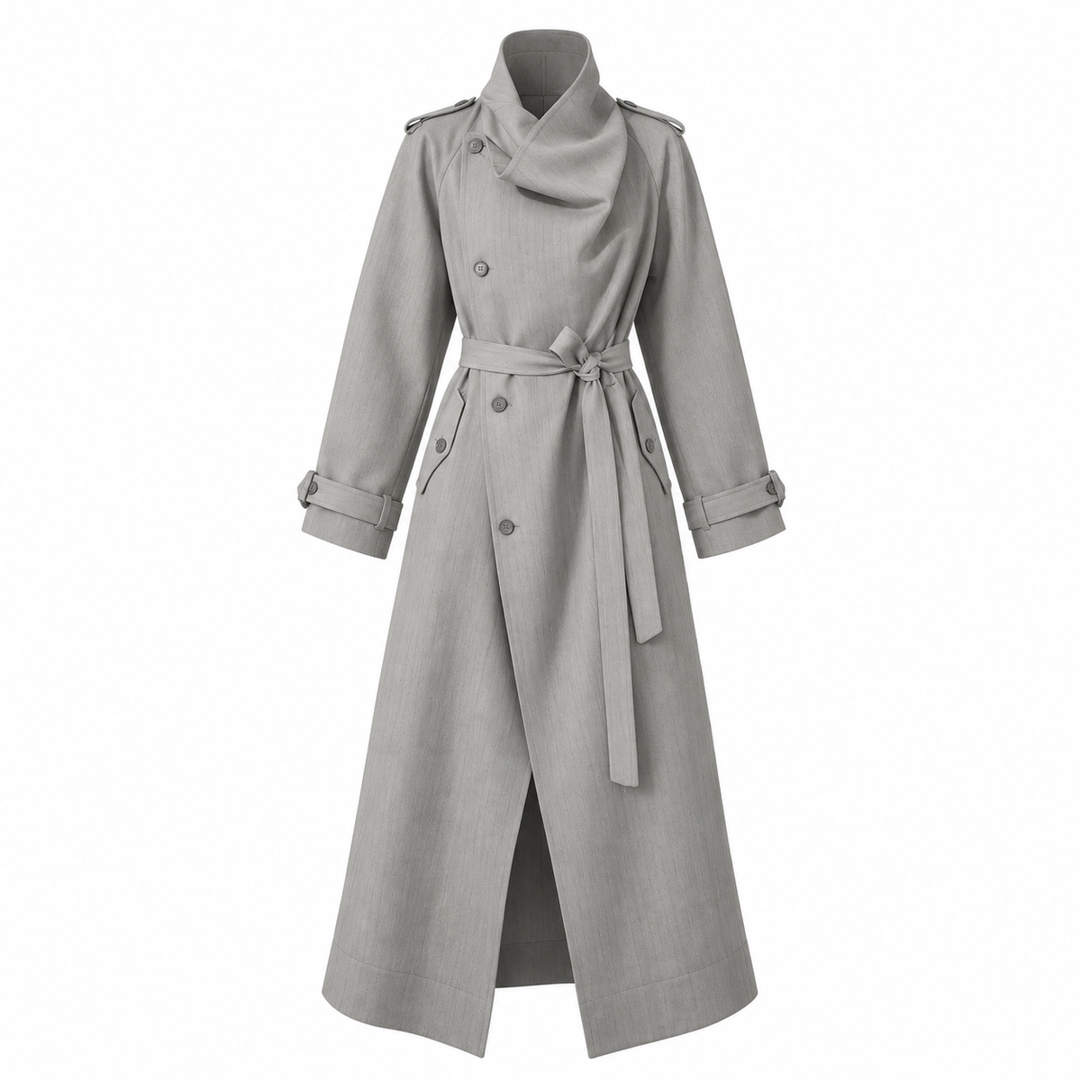 Gabardina larga a rayas con hilo plateado