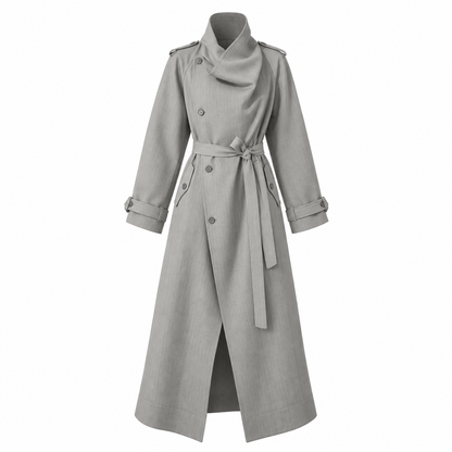 Gabardina larga a rayas con hilo plateado