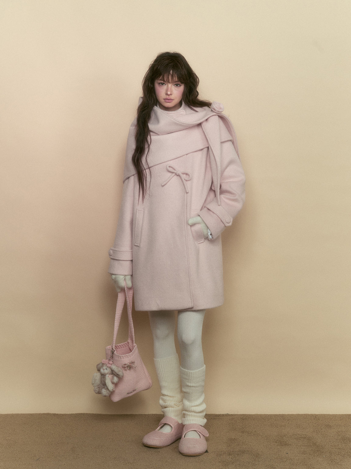  Hokkaido Pink Bow Collar Coat