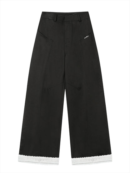 Lace-Trim Relaxed Blade-Cut Pants