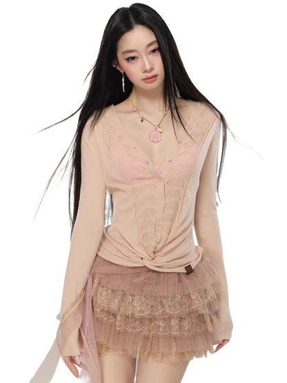 Reversible V-Neck Acetate Wool Knit T-Shirts