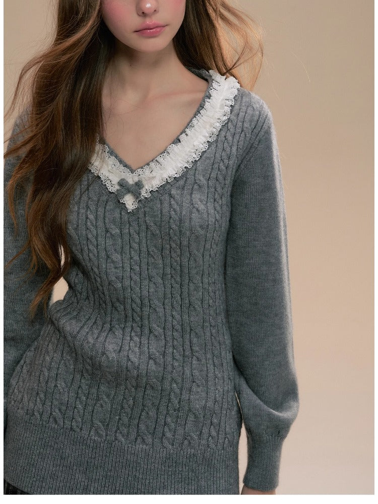 Gray V-Neck Sweater