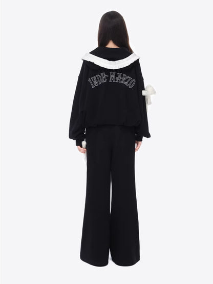 Ruffled Hooded Zip-Up Cropped Sweatshirt