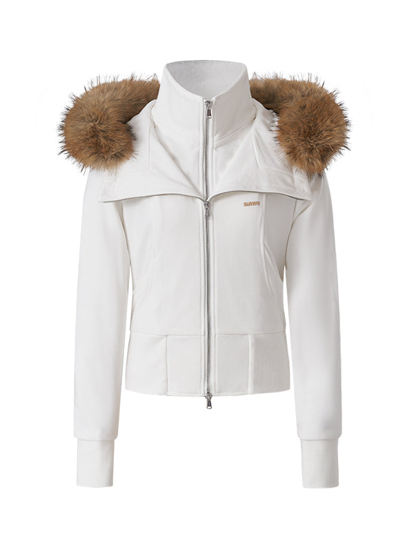 Fur Collar Fleece-Lined Short Coat