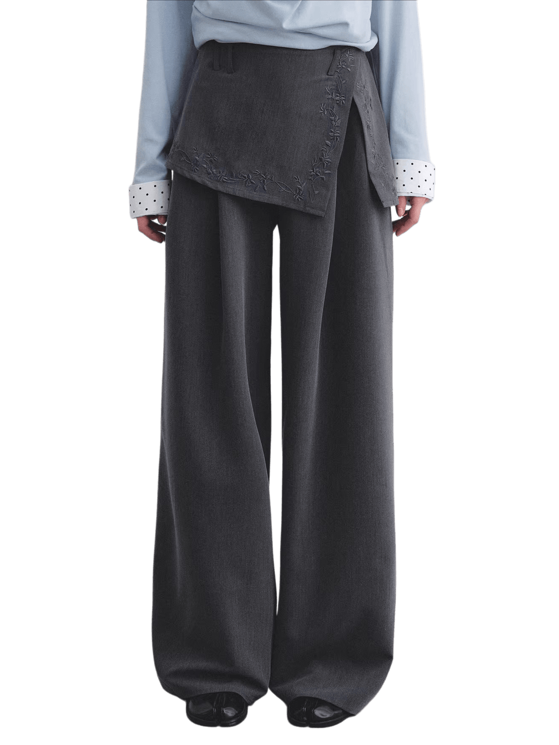 Embroidered Panel Wide-Leg Tailored Trousers