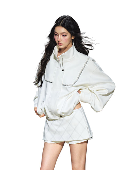 Suede Stand Collar Oversized Jacket
