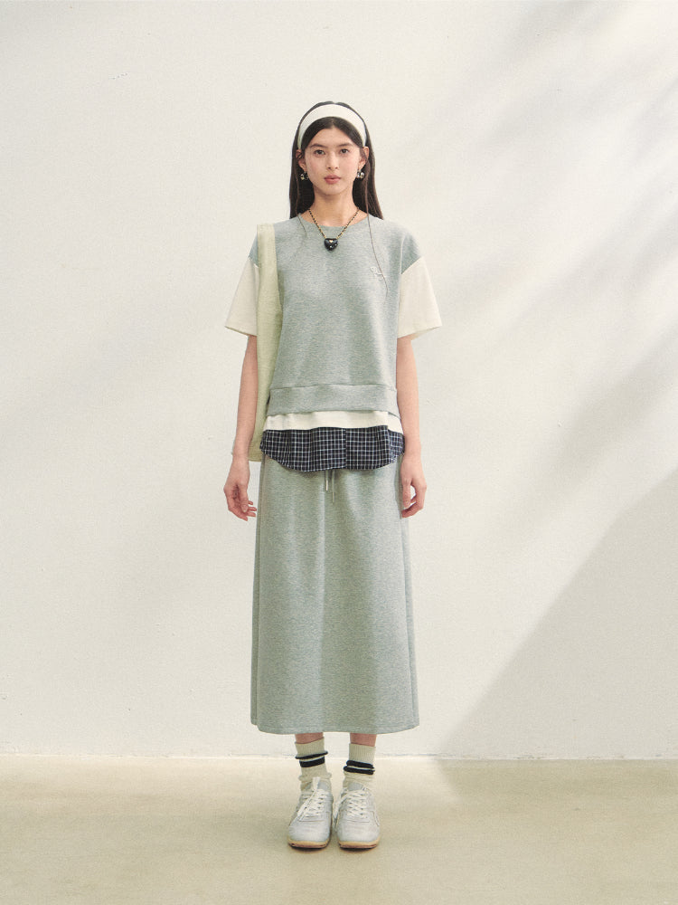 Fake 3-Piece Plaid Short-Sleeve T-shirt &amp; Skirt Set