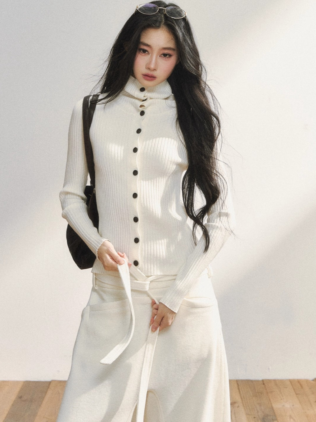 Vintage-Inspired White Buttoned Knit Cardigan