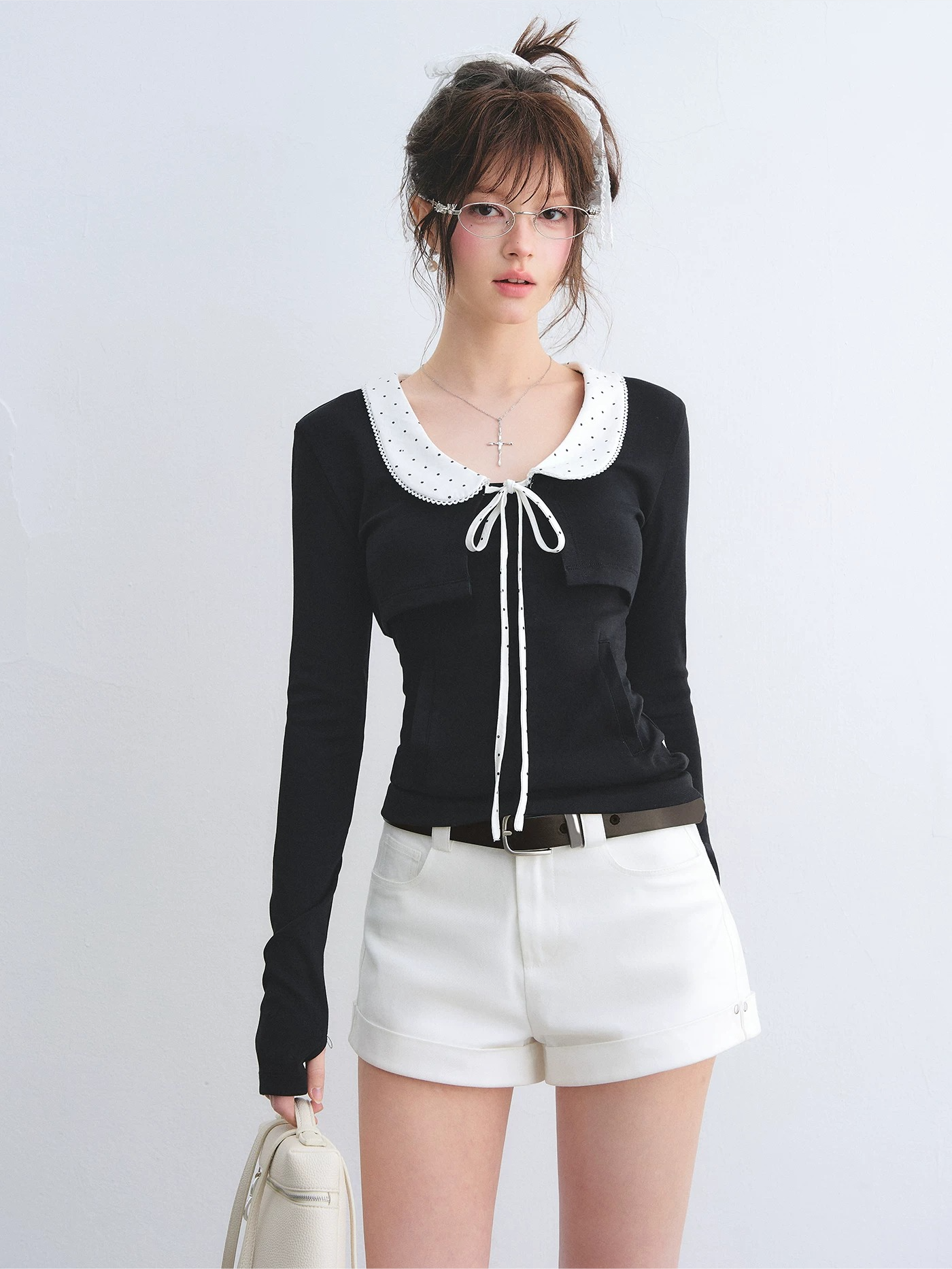 High-Waisted Straight-Leg Denim Shorts with Rolled Hem