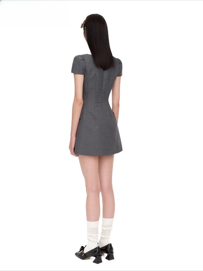 Ruffled Short-Sleeve A-Line Dress