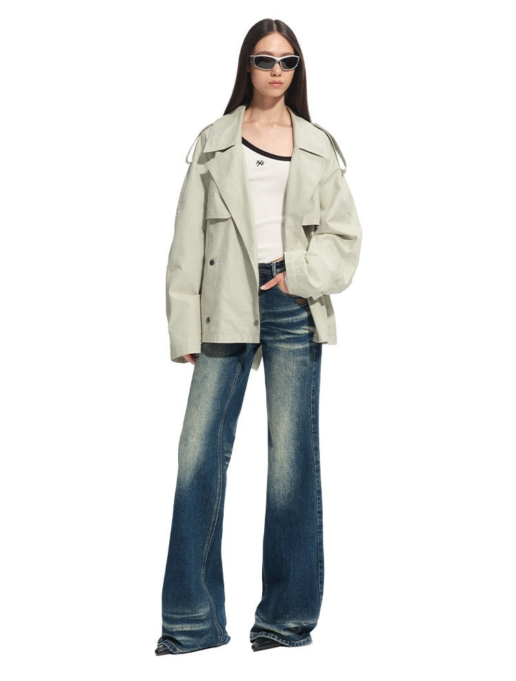 Draped Shoulder Oversize Trench Coat - CHINASQUAD