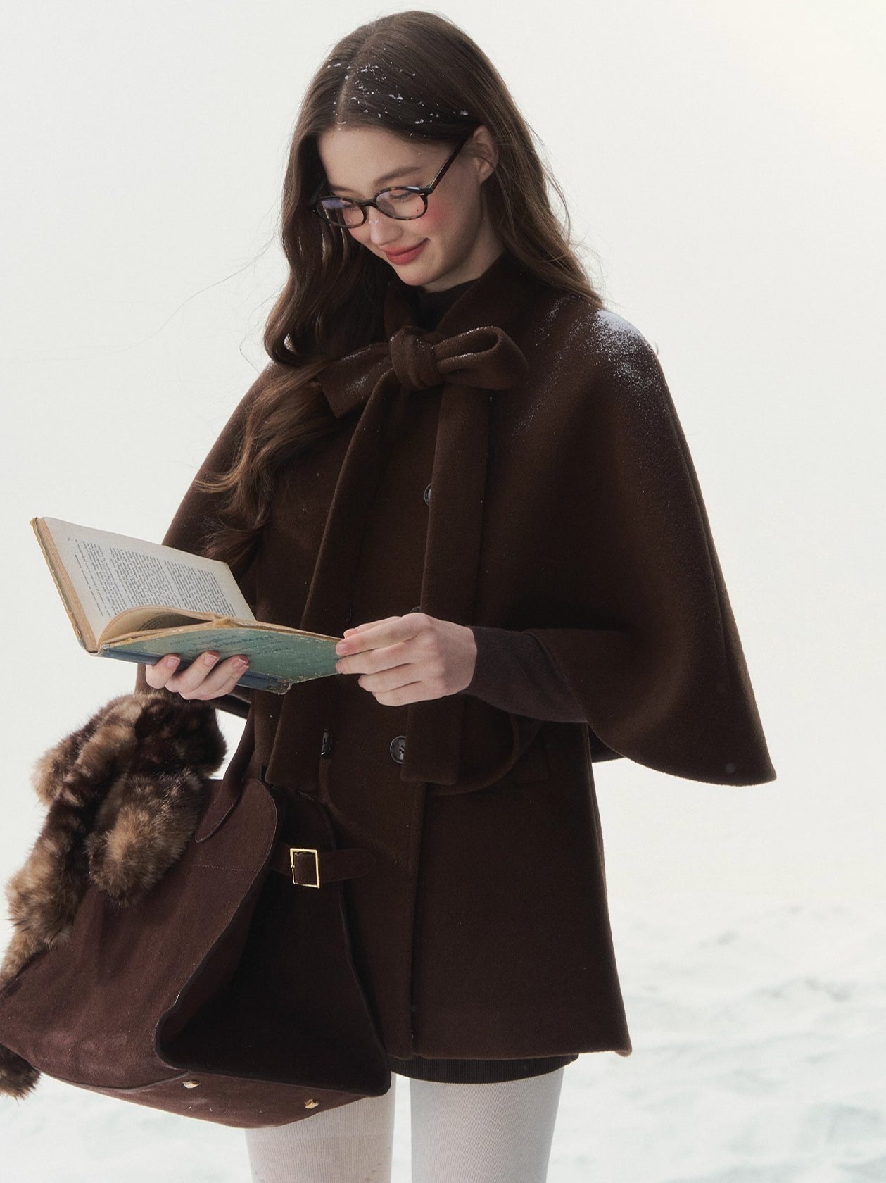 Double-Breasted Bow-Tie Cape Jacket