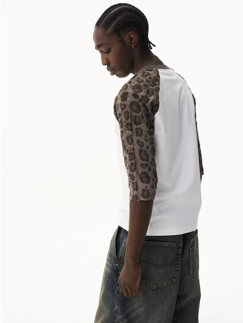 Leopard Panel Raglan Sleeve Sport T-Shirt