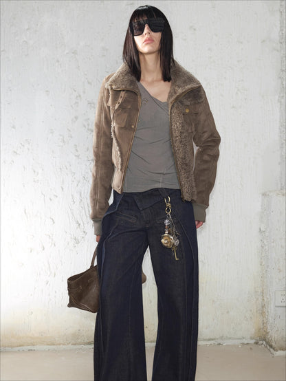Faux Shearling Ribbed Short Jacket