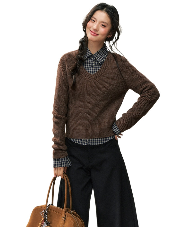 Academy Style Brown Sweater &amp; Check Shirt