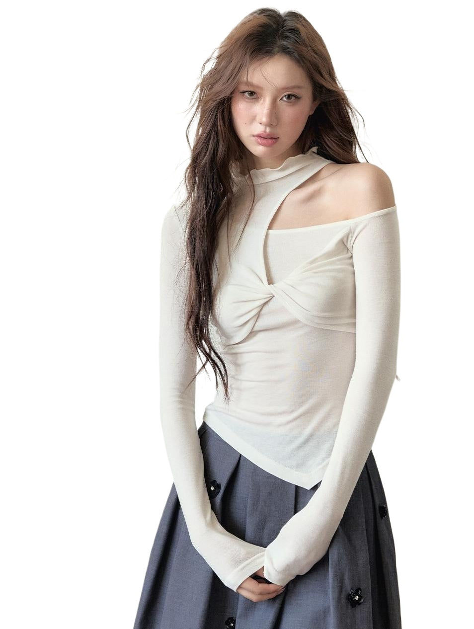 Cut-Out Tencel Long Sleeve T-shirt