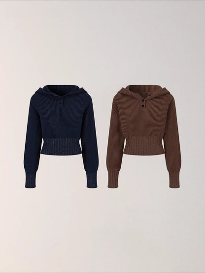 Ribbed Hooded Knit Pullover Sweater