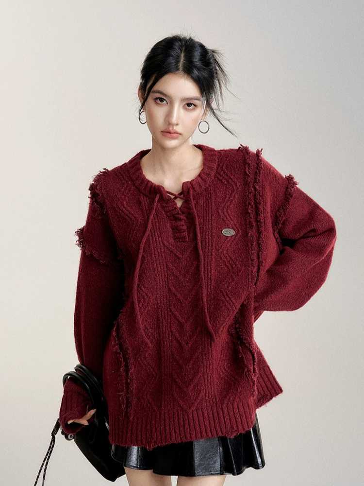 Frayed Tie Oversized Wool-Blend Sweater