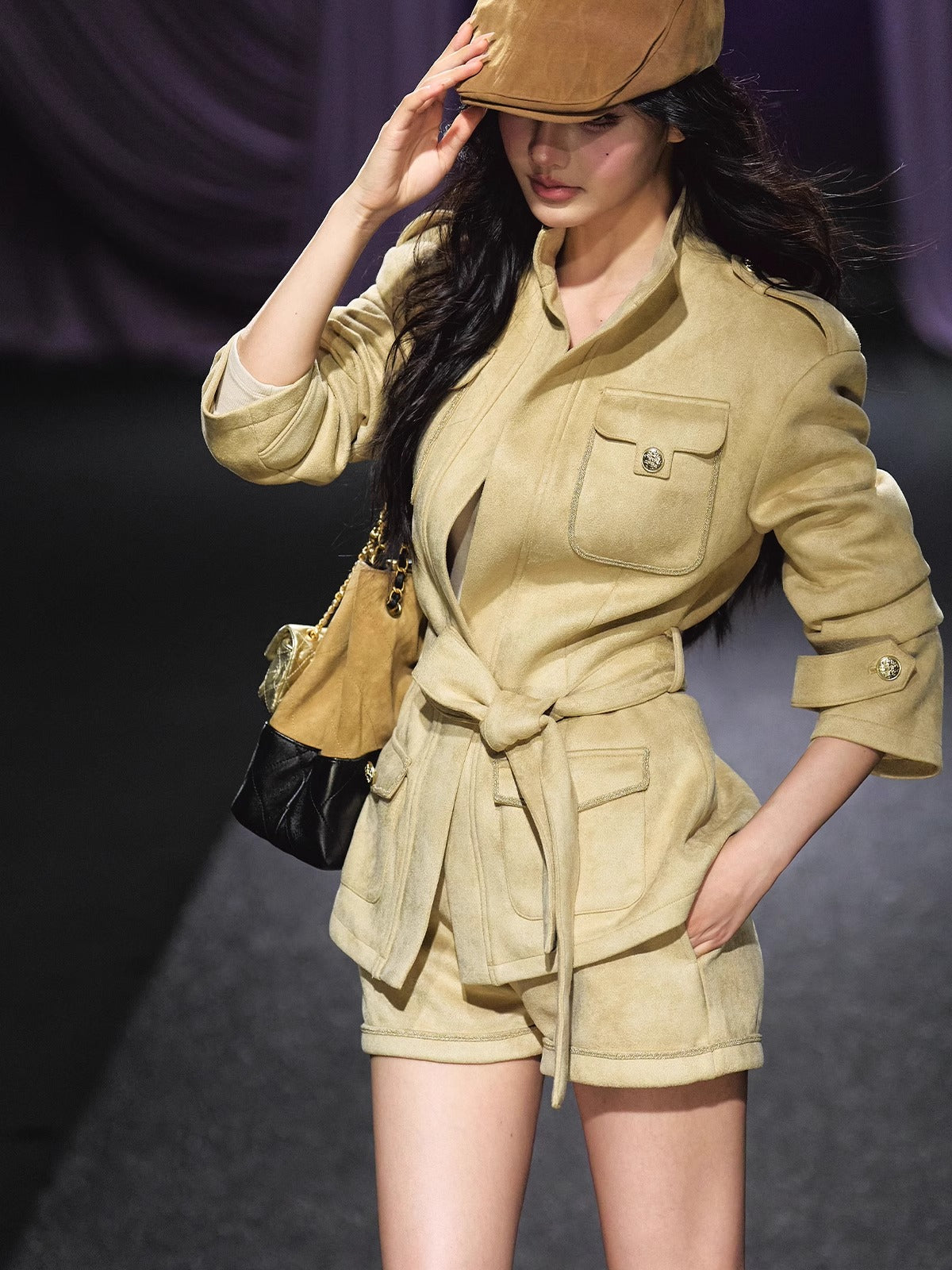 Velvet Suede Jacket &amp; Shorts Two-Piece Set