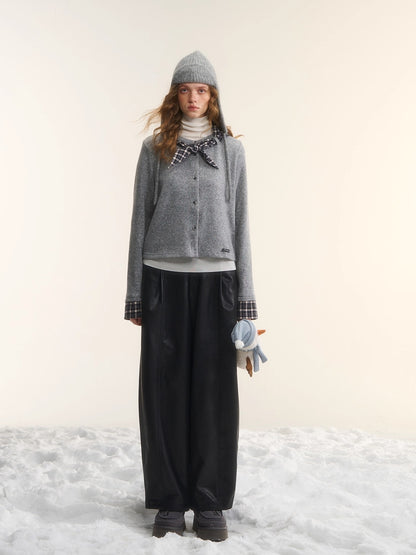 Panelled Slimming Black Curved-Leg Pants