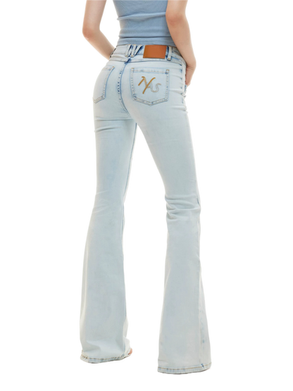 Braided Detail Mid-Rise Slim Flared Denim Jeans