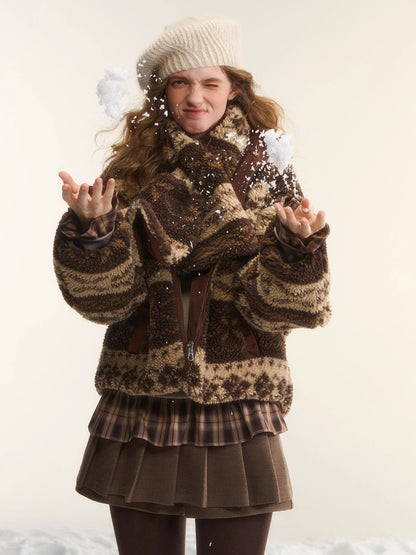 Fleece Stand-Collar Jacket with Scarf