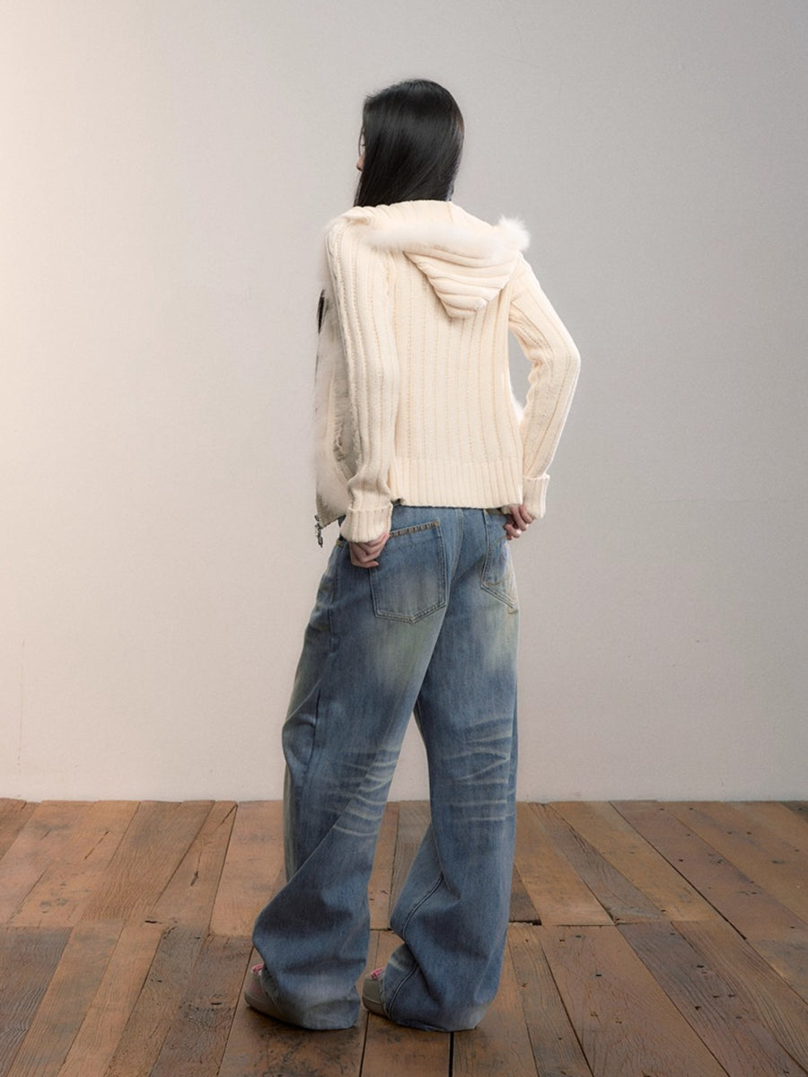 Washed Straight-Leg Denim Pants