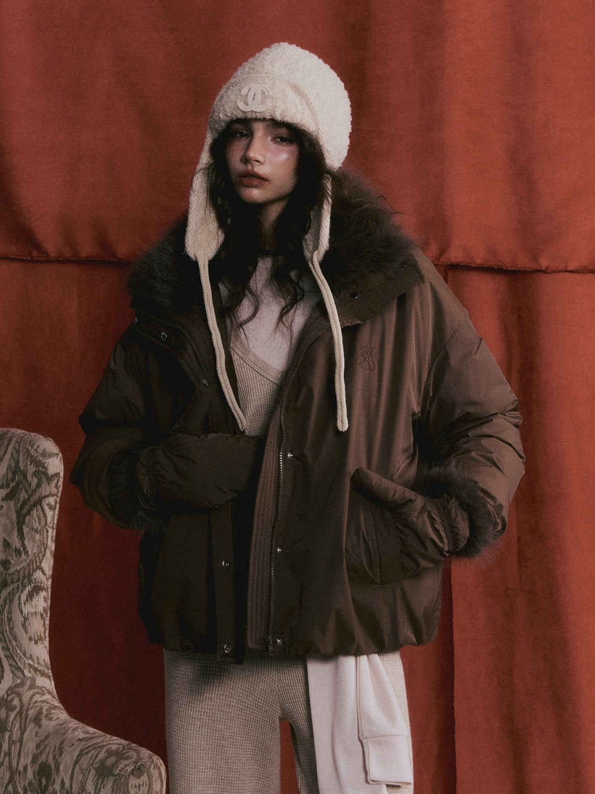 Fur-Collar Short Down Puffer Jacket