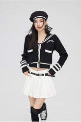 Black & Off-white Patchwork Lapel Sweater - CHINASQUAD