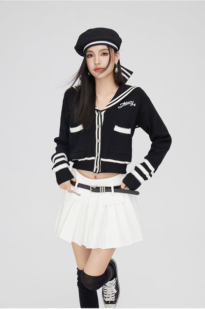 Black &amp; Off-white Patchwork Lapel Sweater - CHINASQUAD