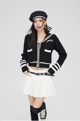 (Final Sale) Black & Off-white Patchwork Lapel Sweater - CHINASQUAD