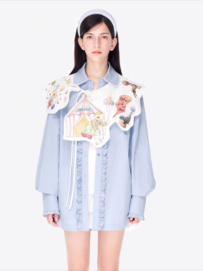 Detachable Cape Shirt Mid-Length Jacket